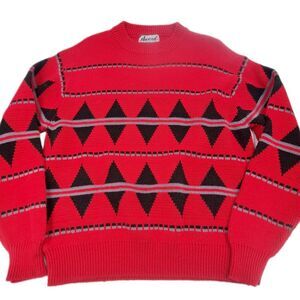 Vintage Red Argyle Knit Pullover Sweater Geometric Diamond & Stripes Men Large?